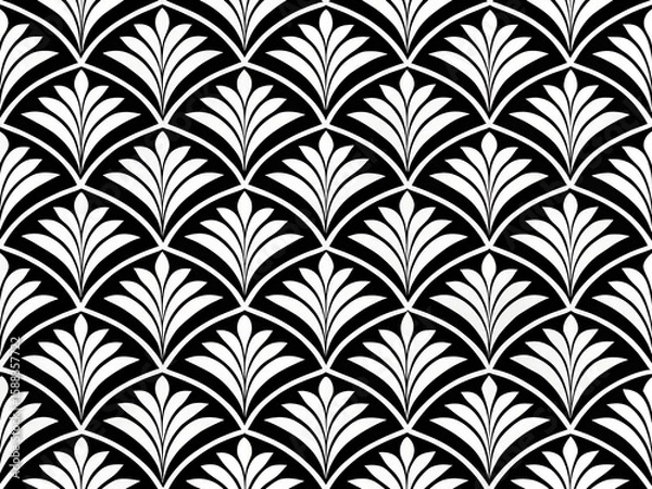 Fototapeta Art Deco Fan Pattern Black and White Seamless Background