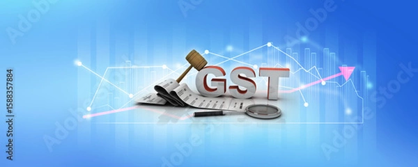 Fototapeta 3d rendering GST Tax India with business graph
