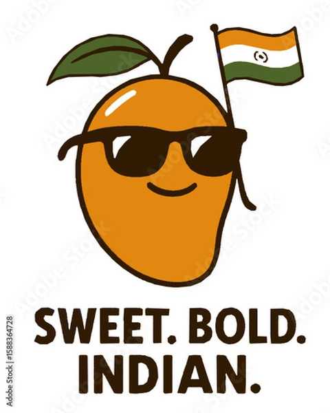 Fototapeta Mango character smiling with sunglasses and Indian flag