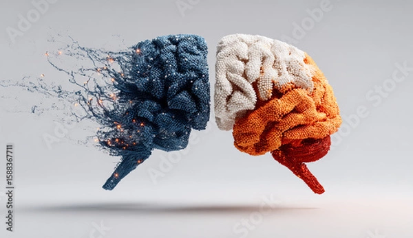 Fototapeta Brain Model Explodes in Abstract Art. Symbolizes thought, creativity. Ideal for medical marketing, web design, editorial use on neuroscience, and psychology.