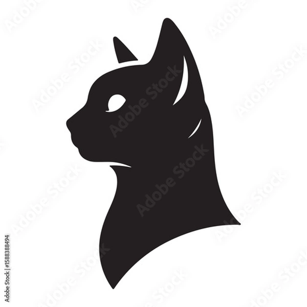 Fototapeta Black cat head cartoon vector illustration with cute kitten face silhouette