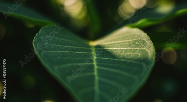 Fototapeta Close-up of heart-shaped taro leaf with visible veins