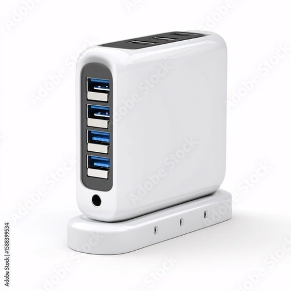 Fototapeta Usb charging station multiple port charger desktop hub power adapter for phone tablet and other devices