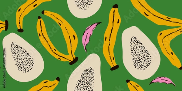 Obraz Colorful Fruit Illustration with Green Background