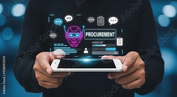 Obraz  AI Procurement Interface.Smart Procurement Workflow with AI , Procurement and AI Chatbot, AI Procurement Dashboard,Digital Procurement Strategy Visualization,AI Integration in Business Procurement.