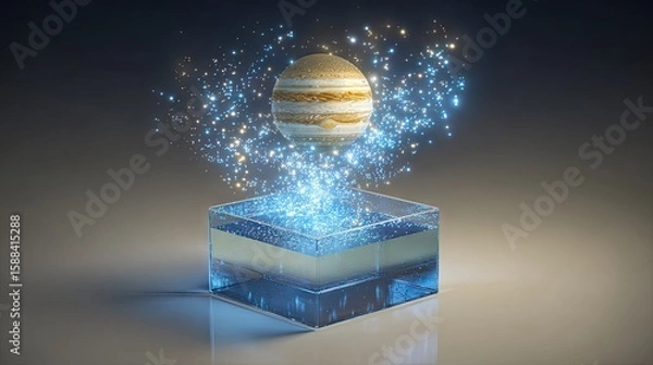 Fototapeta Saturn-like planet within a transparent cube.