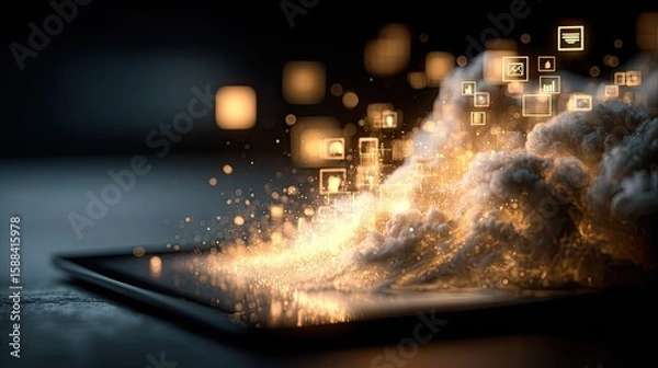 Fototapeta Digital cloud computing concept displayed on a tablet.