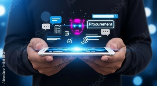 Obraz  AI Procurement Interface.Smart Procurement Workflow with AI , Procurement and AI Chatbot, AI Procurement Dashboard,Digital Procurement Strategy Visualization,AI Integration in Business Procurement.