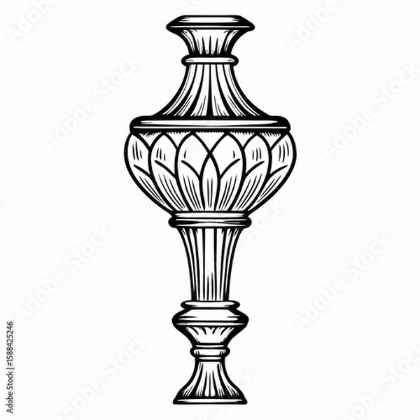 Fototapeta A black and white sketch of a large ornamental urn-style vessel, hand-drawn and isolated on white background, representing heritage object, decorative storage, and classical interior symbolism
