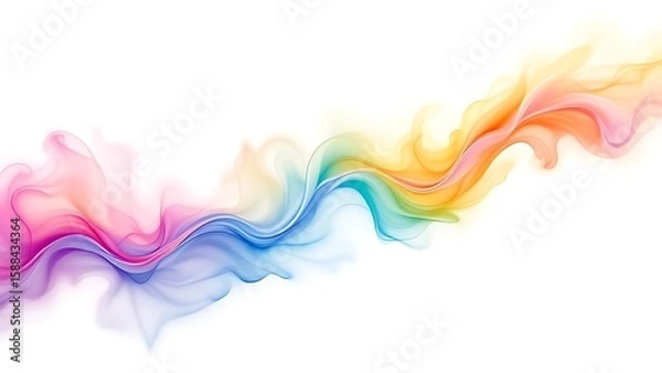 Fototapeta Soft rainbow smoke swirling on a clean white background, creating a dreamy and artistic atmosphere. Ideal for backgrounds, digital art, or elegant visual designs