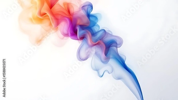 Fototapeta Soft rainbow smoke swirling on a clean white background, creating a dreamy and artistic atmosphere. Ideal for backgrounds, digital art, or elegant visual designs