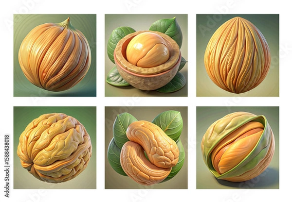 Obraz Realistic nuts arts Icons nuts Icons set Stickers pack Collection 