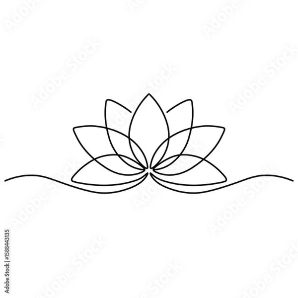 Fototapeta A clean and elegant continuous line art illustration of a lotus flower  on a white background for themes related to yoga, meditation, wellness, spirituality, and natural beauty.