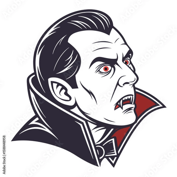 Fototapeta Classic vampire character with fangs and red eyes in profile  