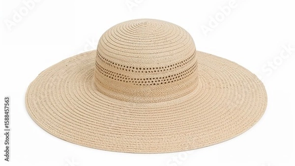 Fototapeta Elegant straw sun hat with wide brim and intricate weave pattern for stylish summer fashion