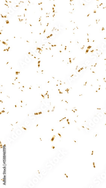 Fototapeta gold metallic confetti rain isolated on transparent background, png golden birthday party and anniversary celebration overlay vertical social media design element	