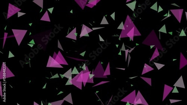 Fototapeta Abstract Black Background with Floating Purple Green and Gray Triangles