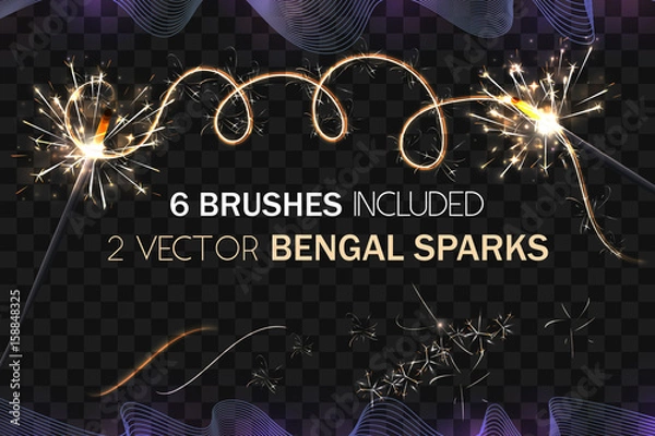 Obraz VECTOR eps 10. GLOWING Bengal Sparks. Sparkling bengal fire. Stars, glowing realistic light effects. Shining sparks
