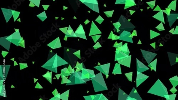 Fototapeta Green Transparent Pyramids Floating Against a Black Background