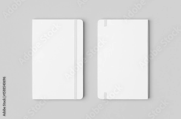 Fototapeta Front and back cover white notebook mockup on neutral background