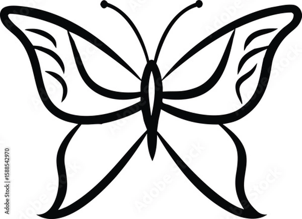 Fototapeta Stylized black butterfly graphic with curved lines