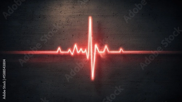 Fototapeta Stunning photo of red glowing heartbeat line over a dark textured background displaying vitality.