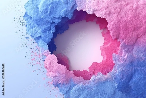Fototapeta Soft pastel watercolor background in pink and blue tones with white blank center space for text, minimal flat vector design.