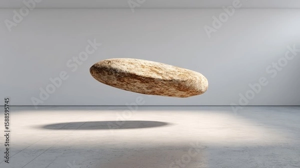 Fototapeta Smooth Pebble Shape Levitating Above White Floor.