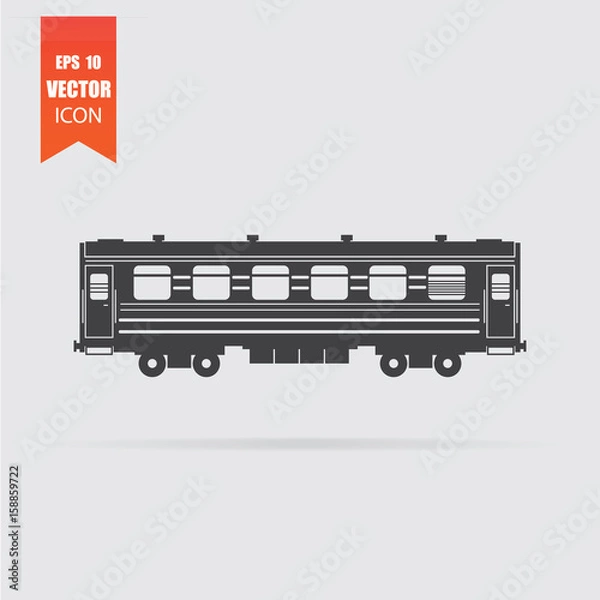 Fototapeta Railway carriage icon in flat style isolated on grey background.