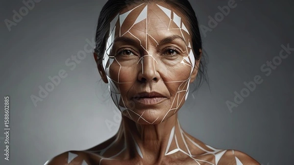 Obraz Conceptual artwork Abstract face painting design on elderly woman.