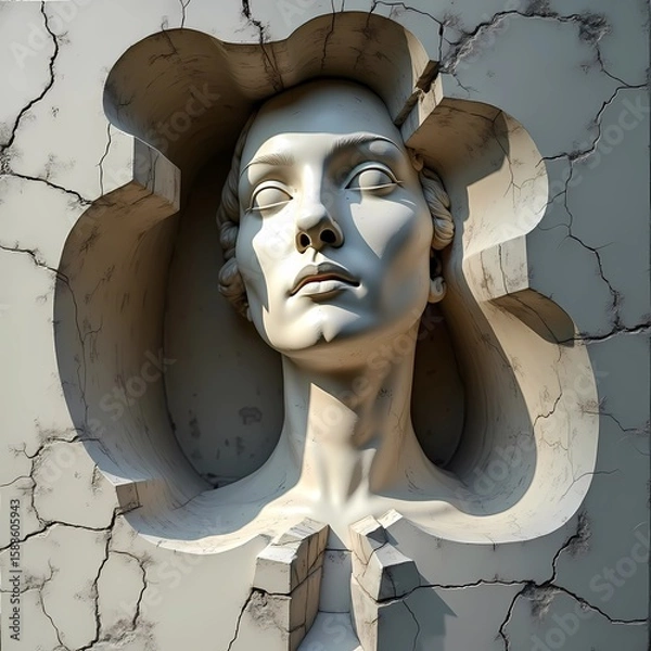 Obraz face of a woman carved into the wall