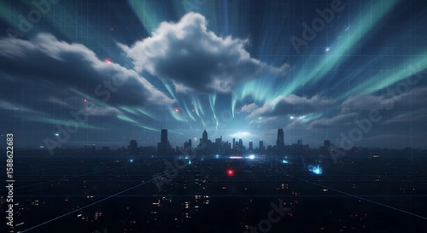 Obraz time lapse clouds over city