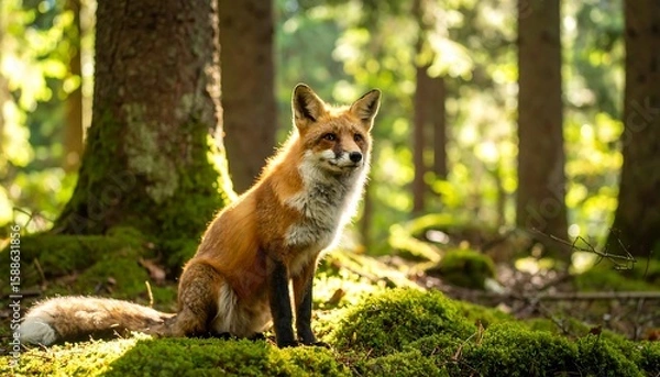 Obraz Red fox in a sunlit forest (2)