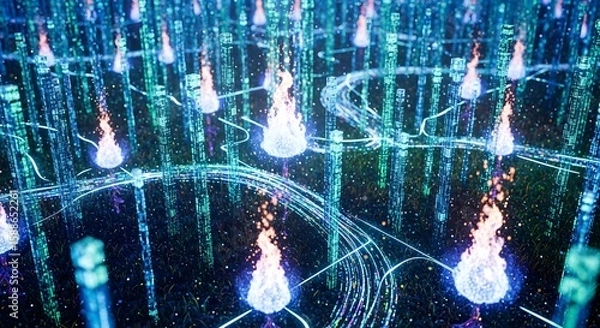 Fototapeta A cozy and whimsical bedroom decorated with fairy lights and celestial accents.