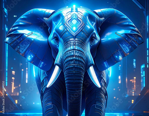 Fototapeta Elephant futuristic style background with bluish light