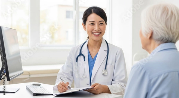 Obraz 診察室で診察をするアジア人医師