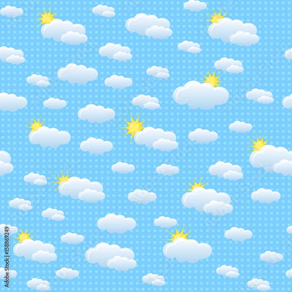 Fototapeta Seamless pattern with clouds and sun