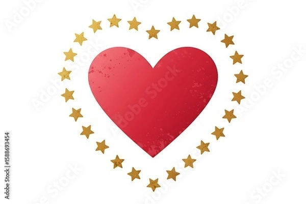 Obraz A red heart surrounded by golden stars arranged in a heart shape on a white background design element