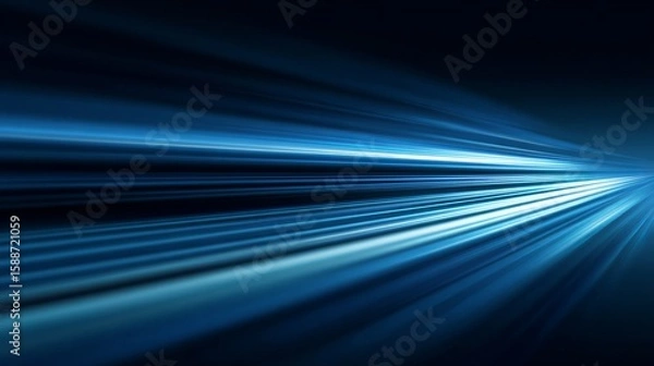 Fototapeta Abstract blue streaks radiating light conveying speed and futuristic energy on a dark background.