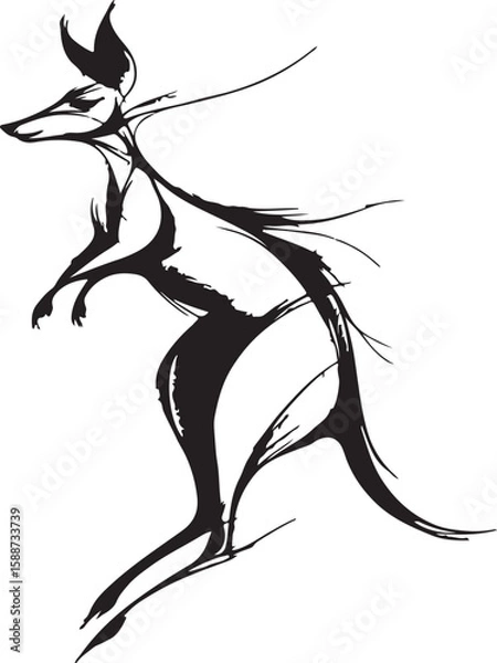 Fototapeta  Elegant one-line drawing of a kangaroo in motion, minimalist and black-and-white only