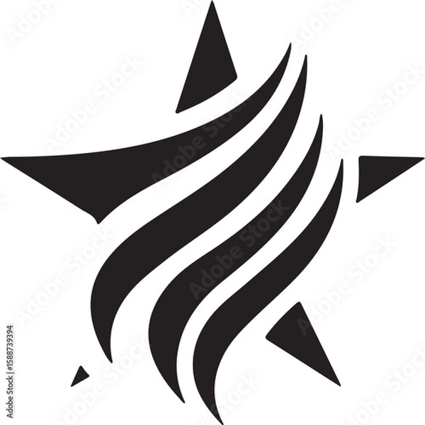 Fototapeta Elegant one-line logo of a star with swirling tails, minimalist and abstract in black-and-white