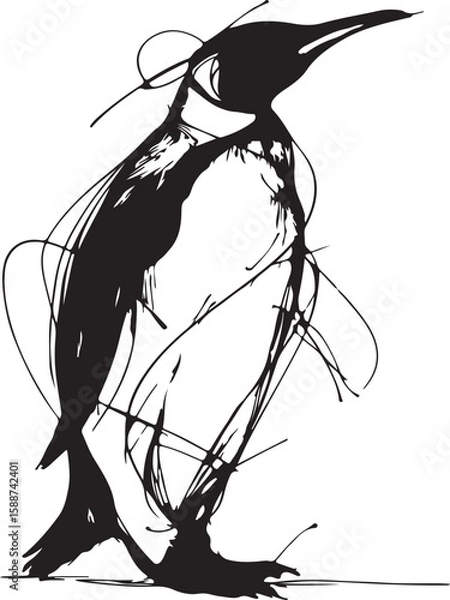 Fototapeta Minimalist and abstract line art of a penguin, created in one elegant black-and-white line