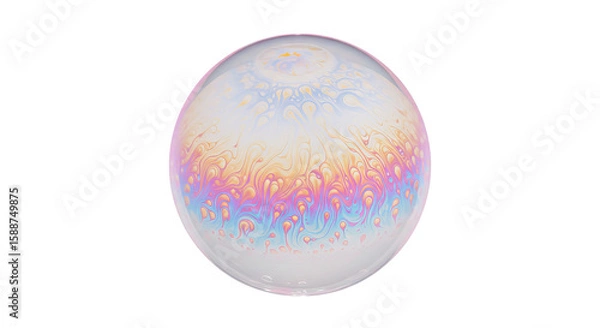Fototapeta Glossy Iridescent Sphere with Marbled Rainbow Surface on transparent background