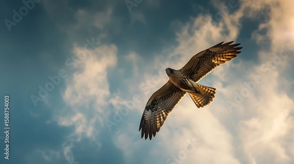 Fototapeta Eurasian hobby diving from height in hunting position, sharp detail