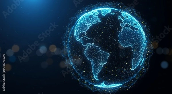 Fototapeta Digital Earth Globe with Glowing Blue Dots and Connected Lines