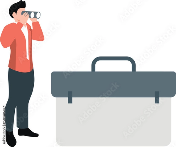 Obraz A man holding binoculars looking for something.