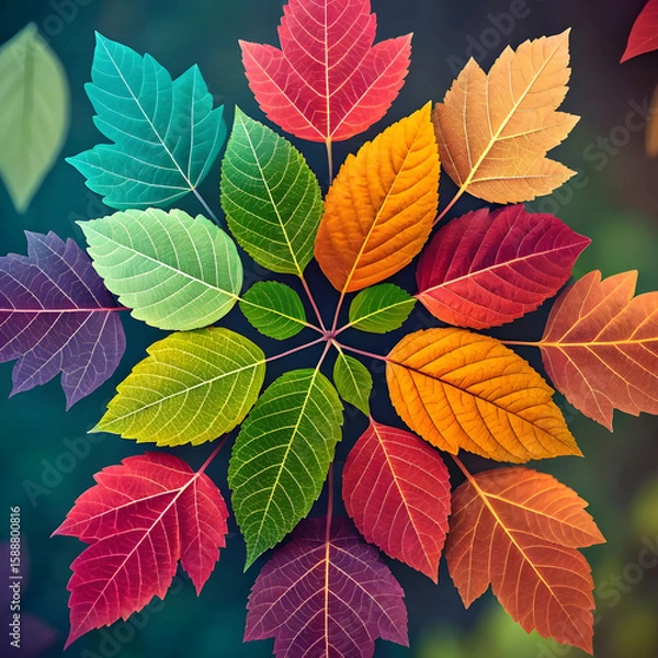 Fototapeta a kaleidoscope of leaves is made up of many different