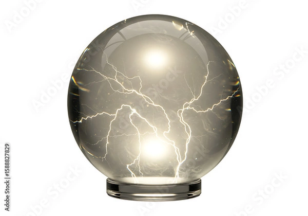 Fototapeta A clear glass sphere sits on a base, illuminated with internal lightning-like streaks of light.