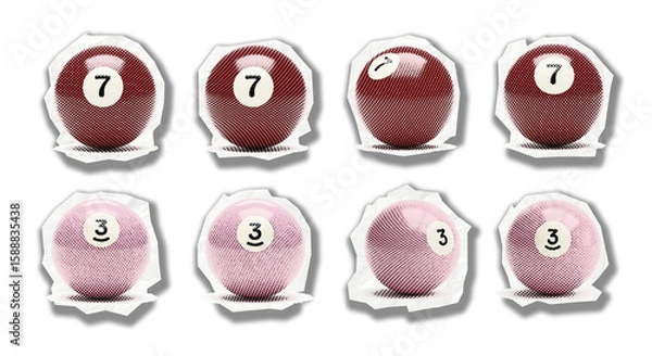 Fototapeta Billiard Balls Collage A Funky Grouping of Numbered Pool Balls with a Dynamic and Energetic in Halftone Style