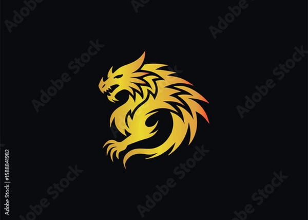 Fototapeta Golden dragon illustration shows a mythical creature with sharp claws and scales
